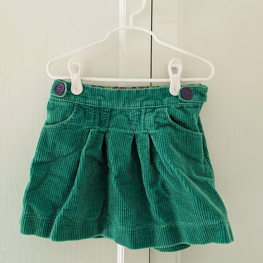 Mini Boden Green Corduroy Skirt with Pleated Waist